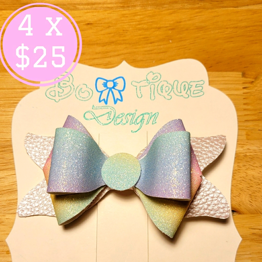 Glittery colorful faux leather hair bow